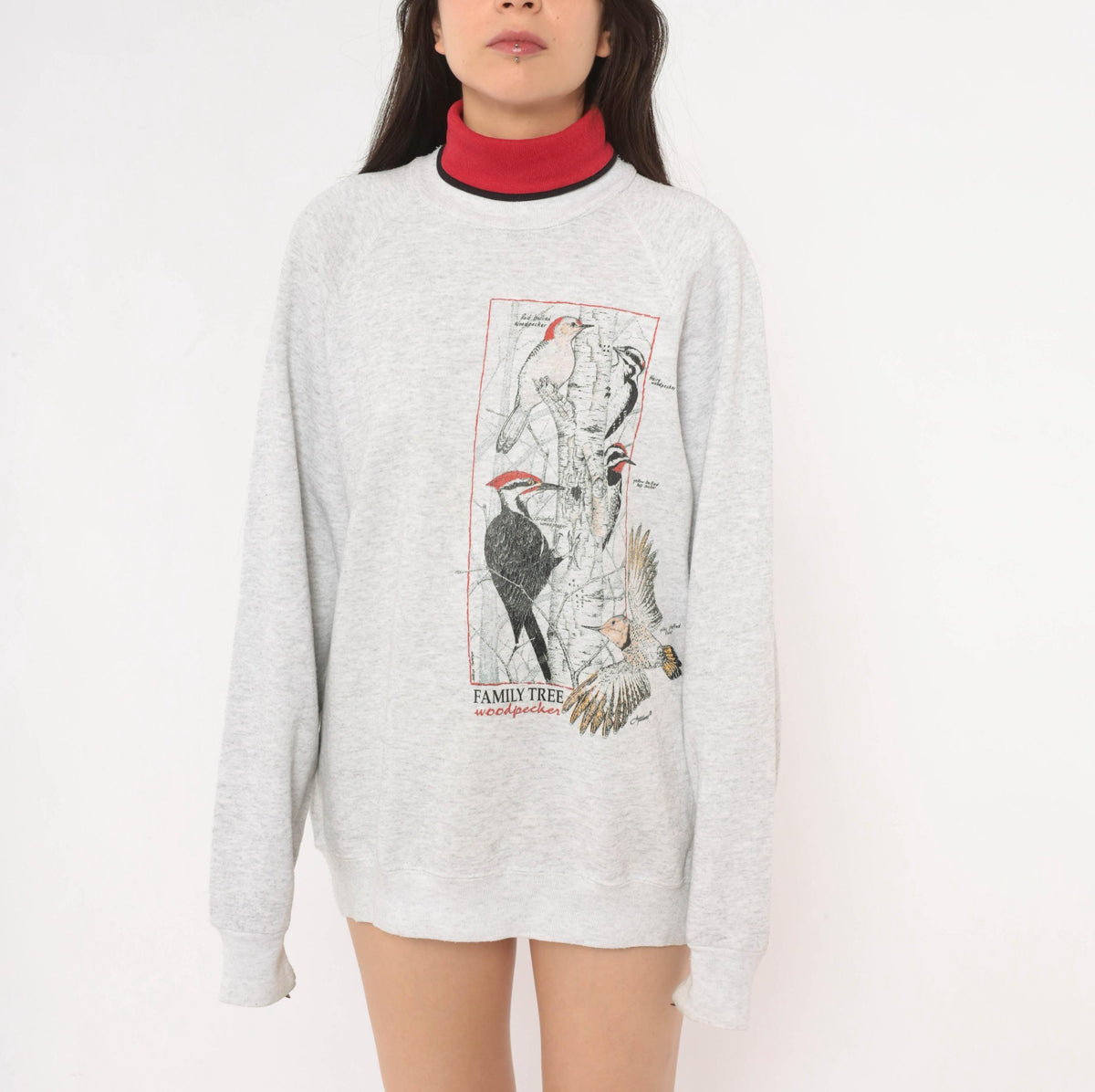 90s Lee Woodpecker Family Tree Sweatshirt Grey Cotton Blend Extra Large