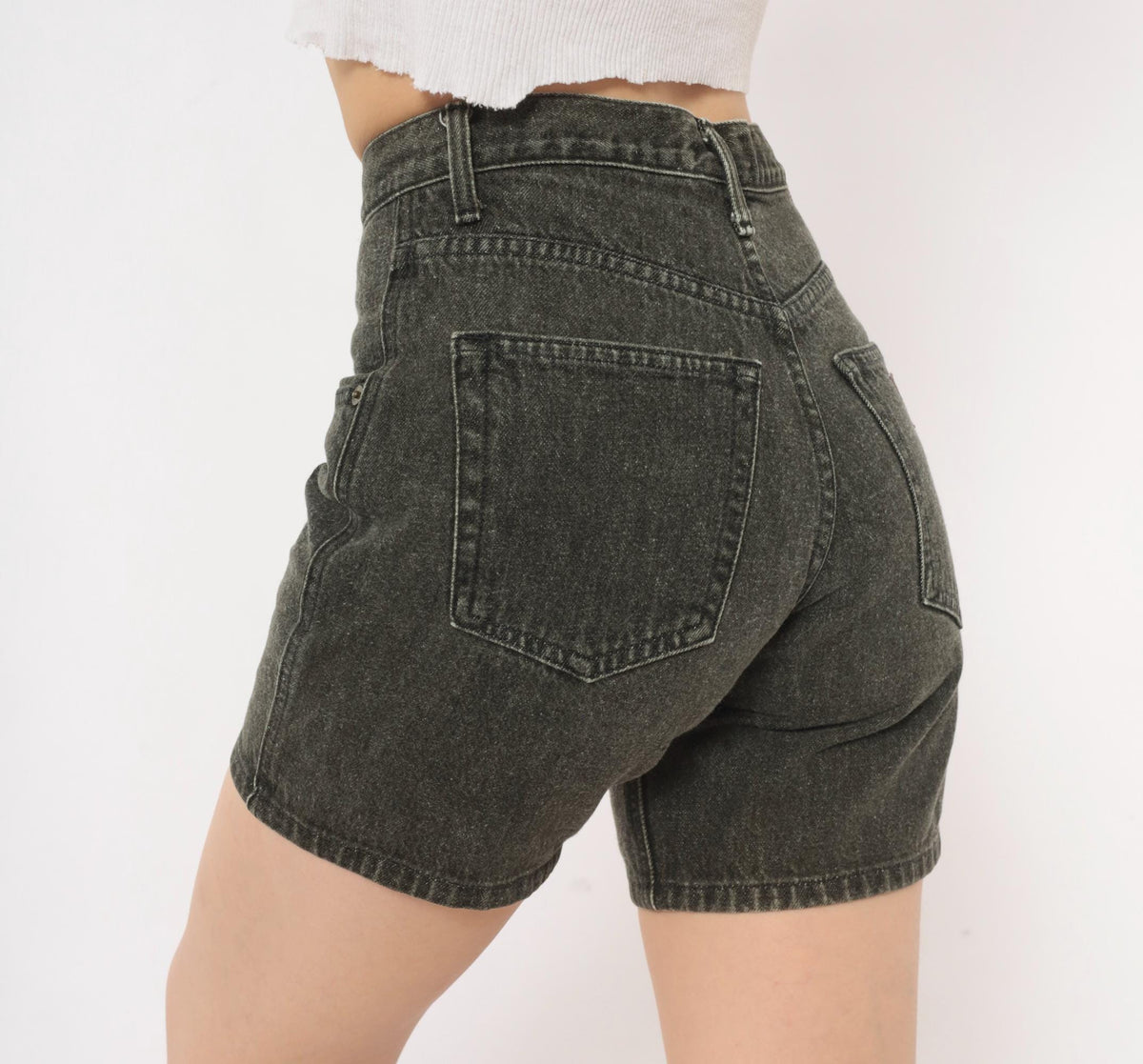90s Guess Jeans Black Denim Shorts High Waist Faded Wash Cotton Extra Small XS