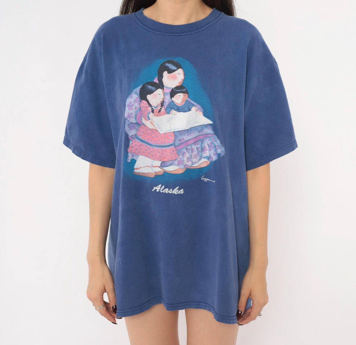 90s Anvil Alaska Graphic Tee Cobalt Blue Cotton Faded Print Extra Large
