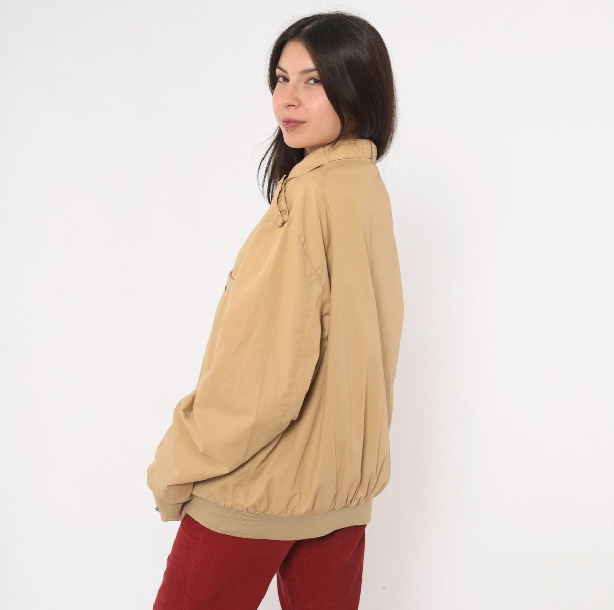 80s Members Only Bomber Jacket Beige Tan Snap Collar Raglan Extra Large