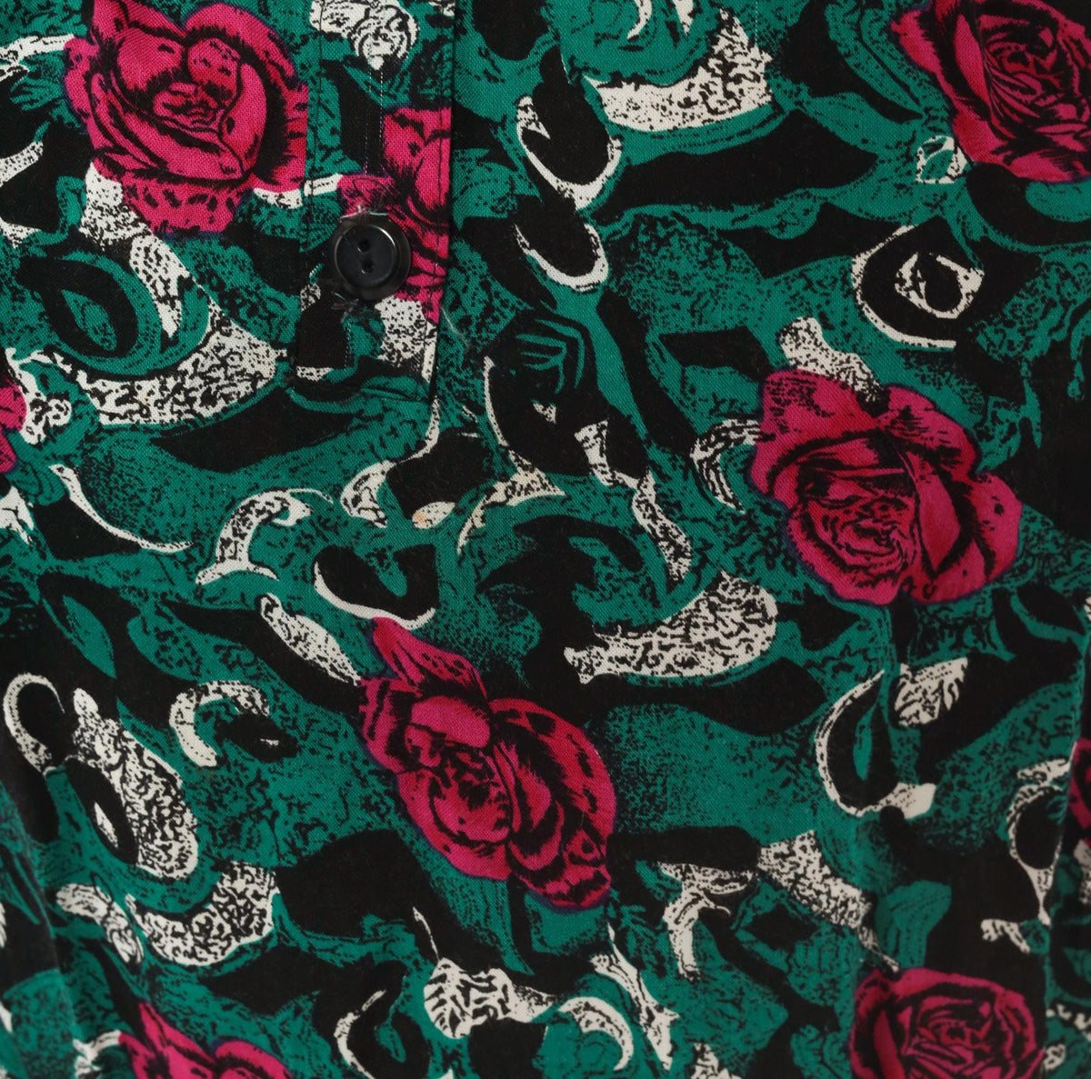 90s Virgo II Rose Print Maxi Dress Teal Pink Button Front Medium