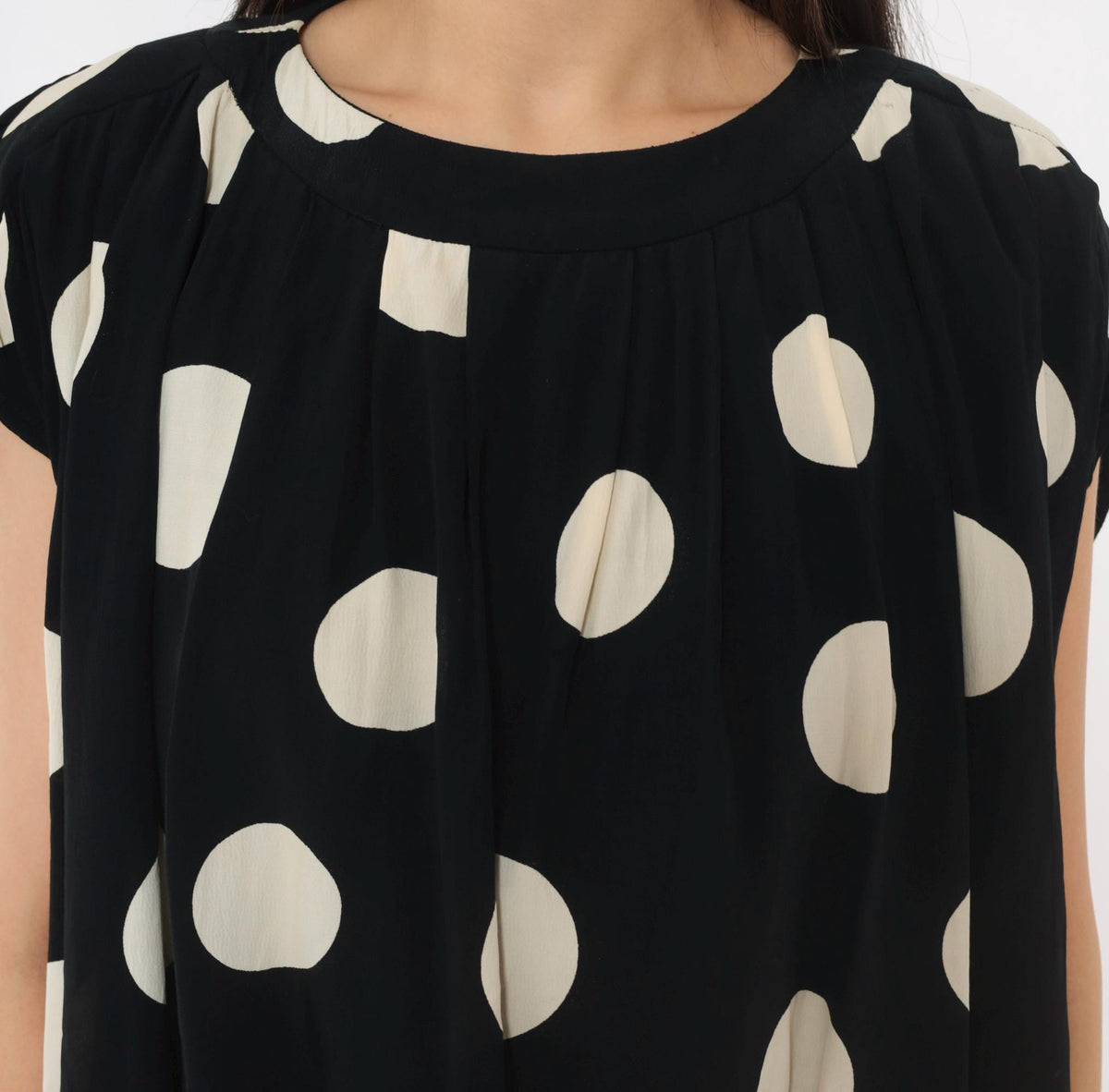 90s Chetta B Polka Dot Midi Dress Black Cream Cap Sleeve Small S