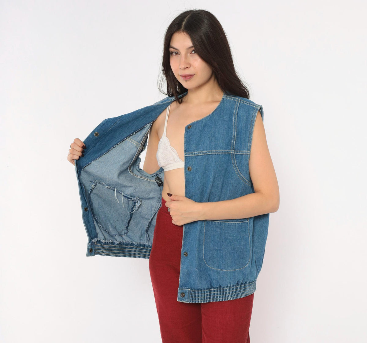 90s Juleigh Jean Denim Vest Blue Snap Button Sleeveless Large L
