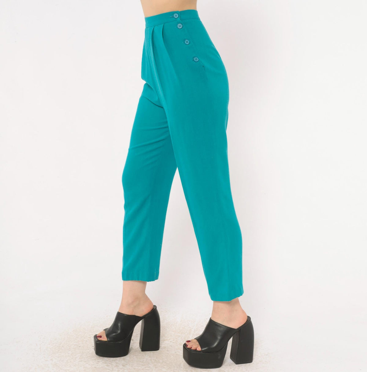 80s Teal Pleated High-Waist Tapered Trousers Prophecy Petites Extra Small