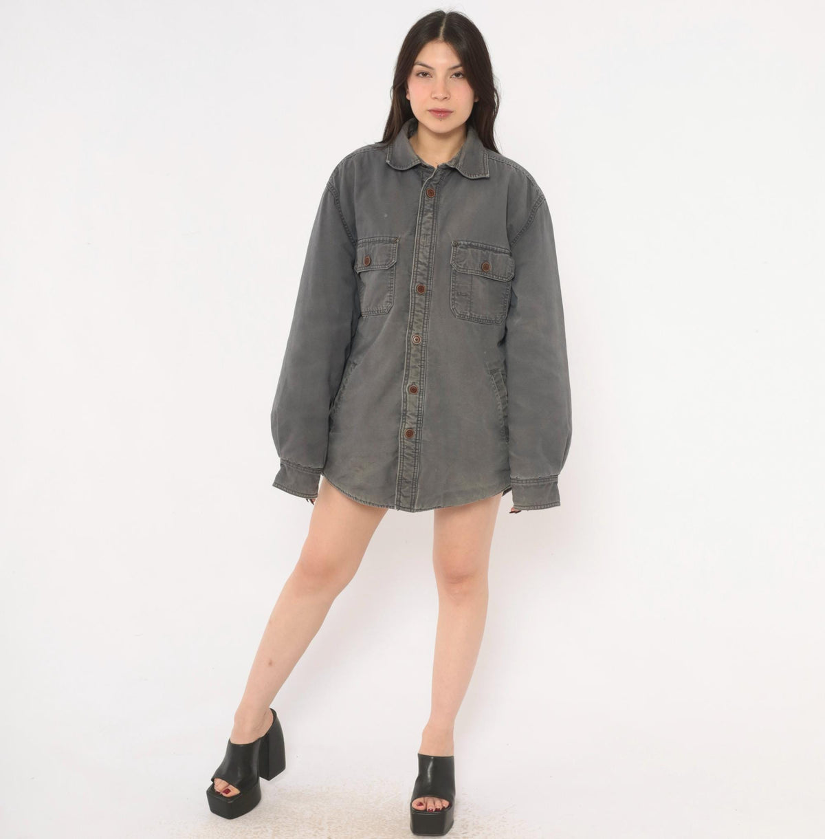 Y2K Outdoor Life Grey Cotton Shirt Jacket Gorpcore Medium M