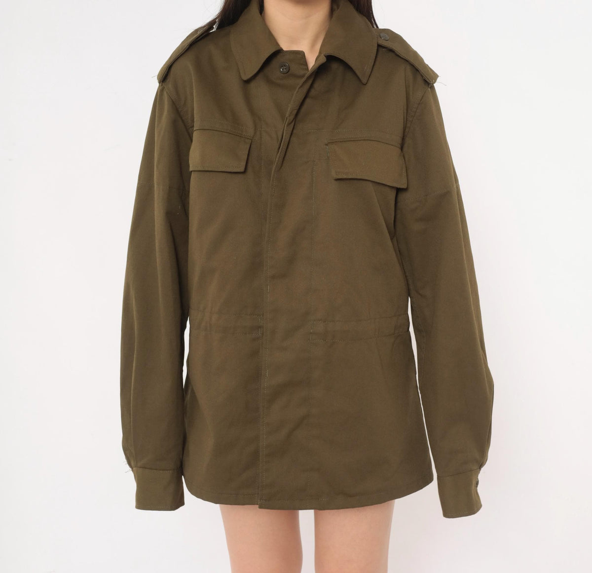 90s Olive Green Military Field Jacket Cotton Button Front Medium