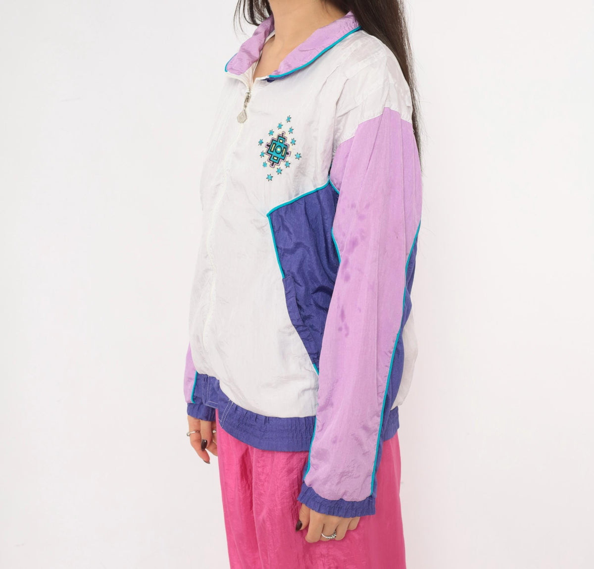 90s Santolina Bay Windbreaker Color Block Southwestern Embroidered Small