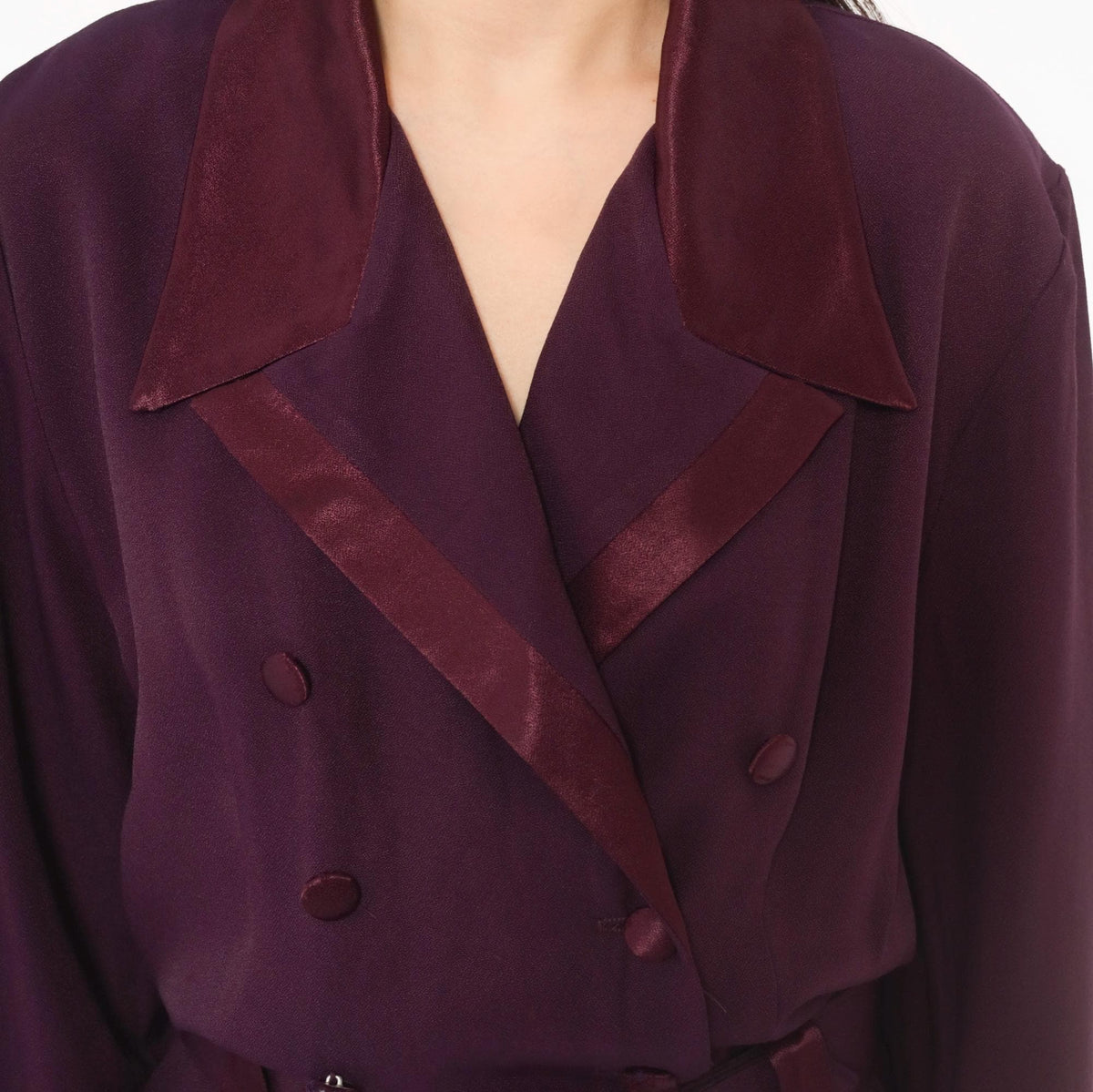 80s Studio I Plum Jumpsuit Double Breasted Satin Collar Belted Small