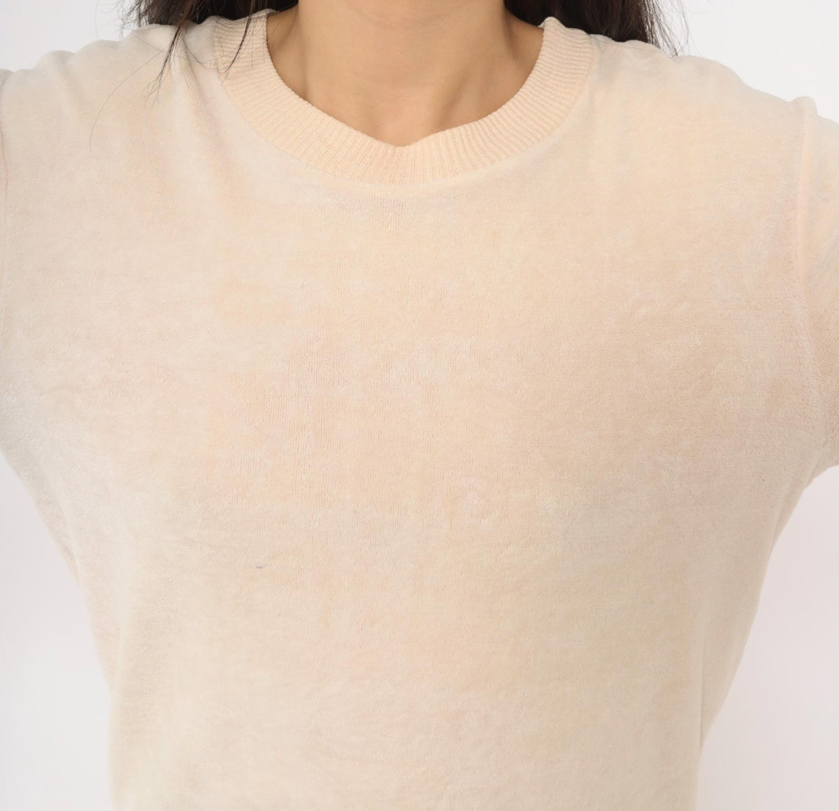 80s St Martine Velour Sweatshirt Cream Blush Pink Ribbed Crew Pullover Medium