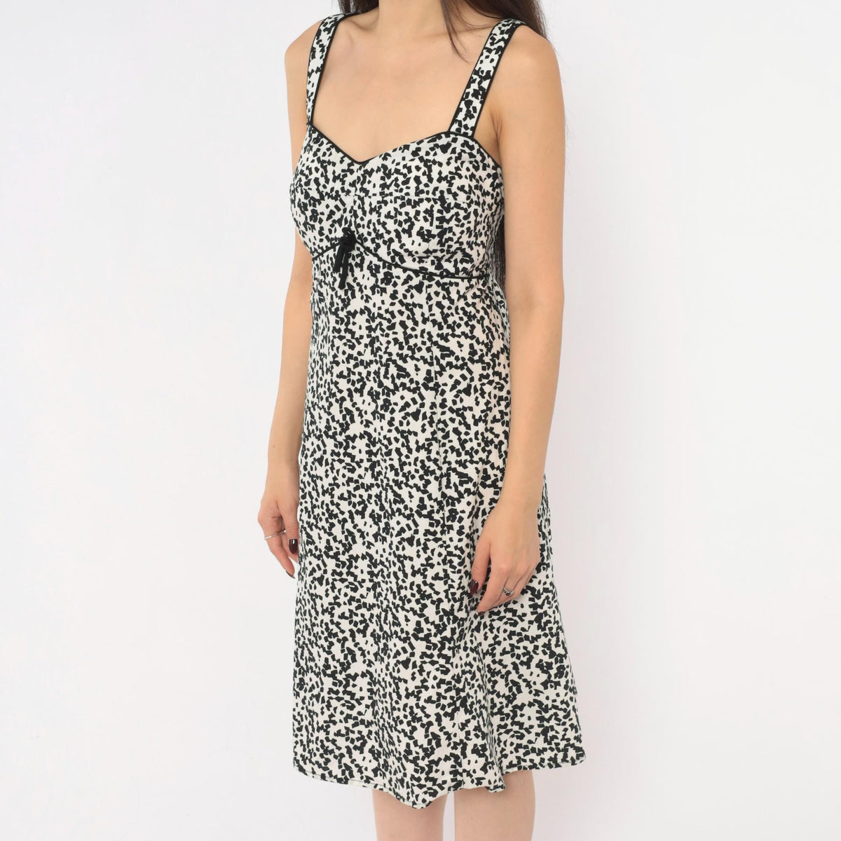 Y2K R & K Originals Abstract Speckle Print Dress White Black Sweetheart Neckline Large L