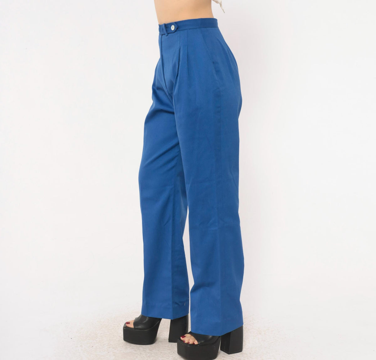 70s Evan-Picone Cobalt High-Waist Pleated Trousers Straight Leg Small S