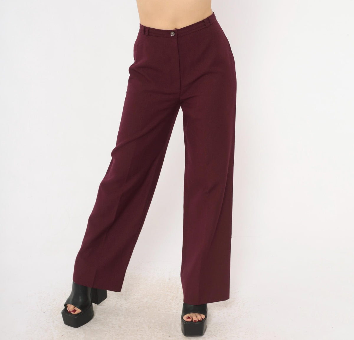 70s Panther Burgundy High-Waist Wide-Leg Trousers Disco Small S