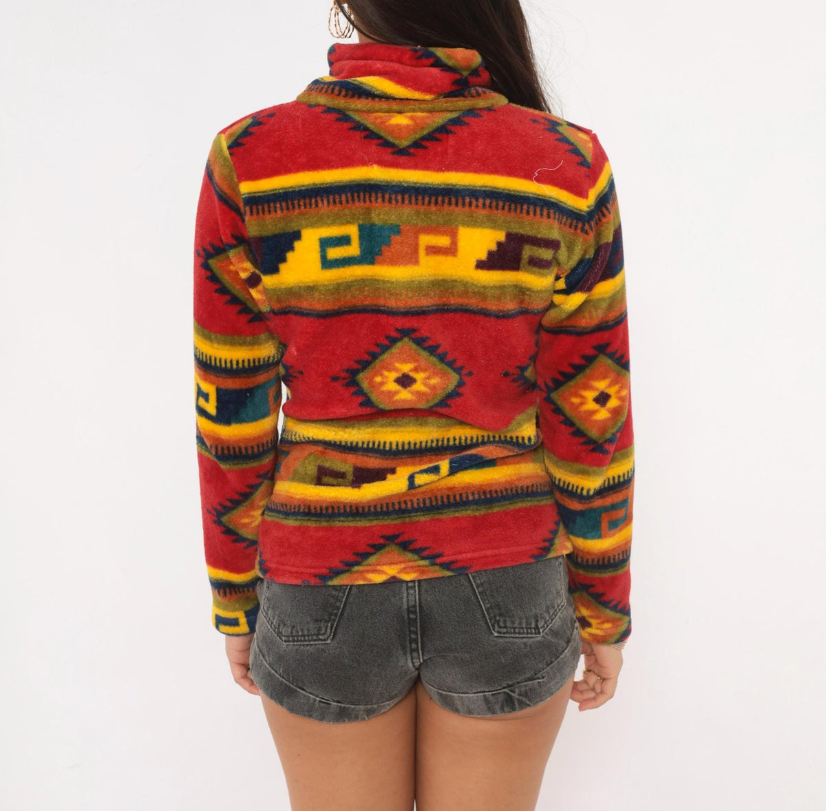 90s Trail Crest Southwestern Aztec Zip Jacket Red Mock Neck Extra Small XS