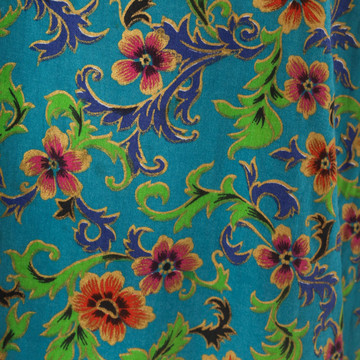 80s Passports Floral Midi Dress Teal Drop Waist Pockets Large L