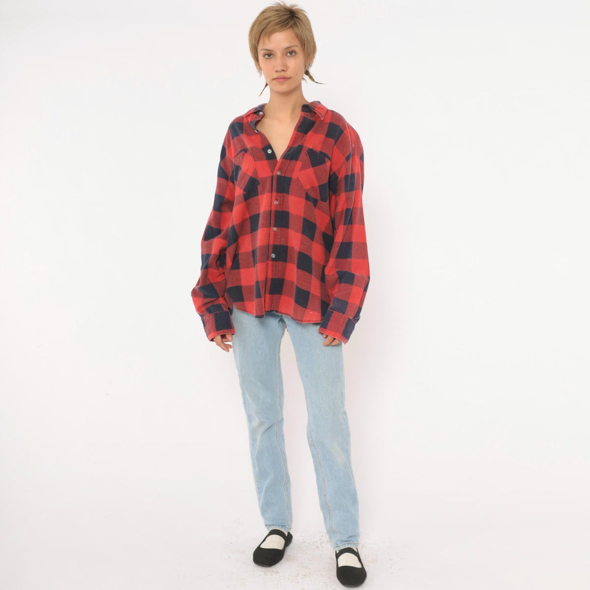 90s Hunter's Lane Buffalo Plaid Flannel Shirt Red Navy Cotton Extra Large