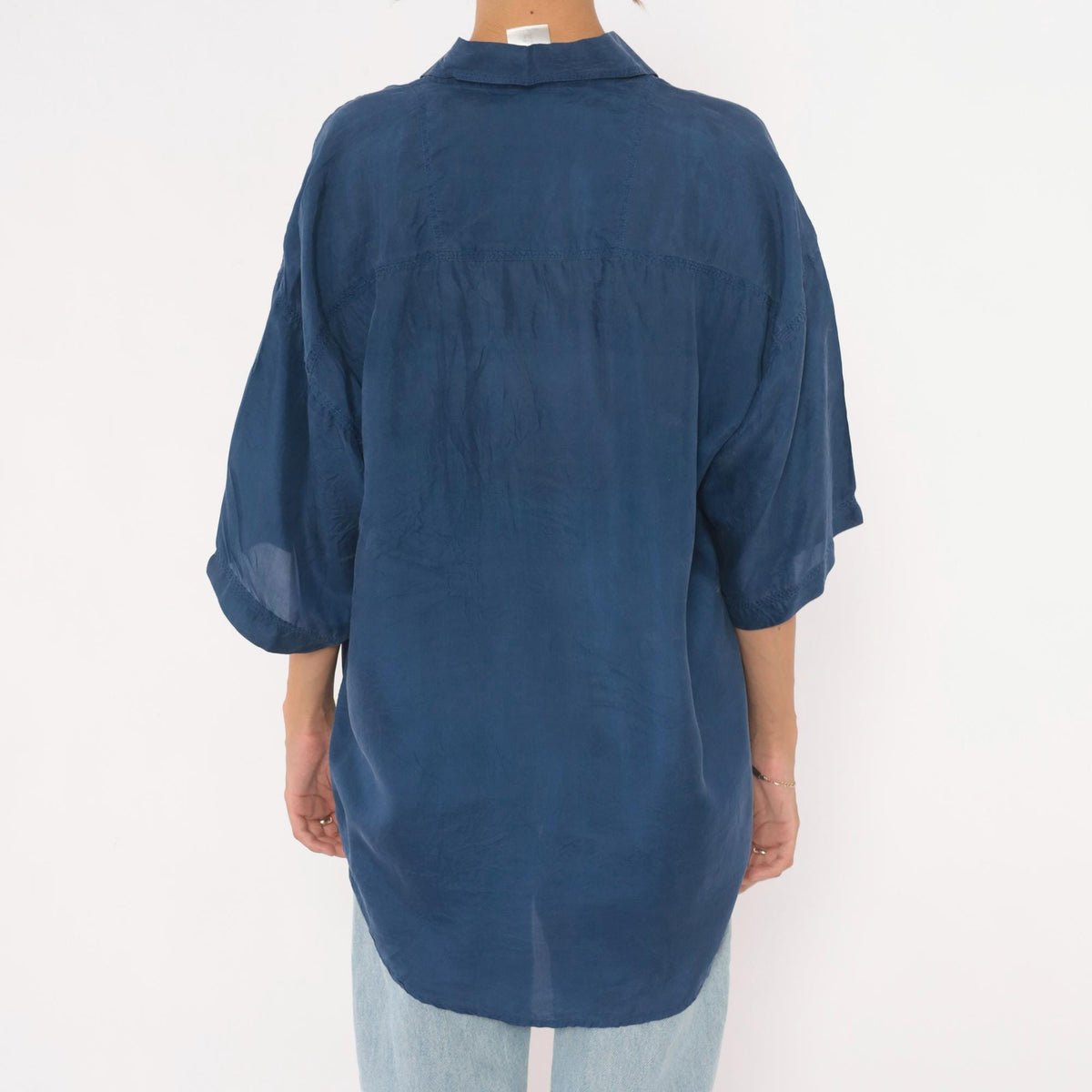 90s Franco Biani Navy Silk Button-Up Shirt Small