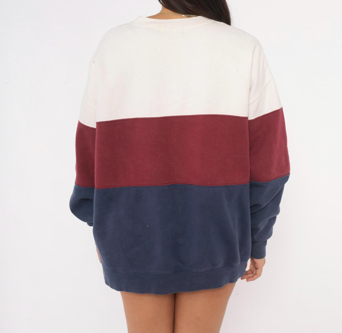 90s Hunt Club Color Block Sweatshirt Cream Burgundy Navy Crewneck Large L
