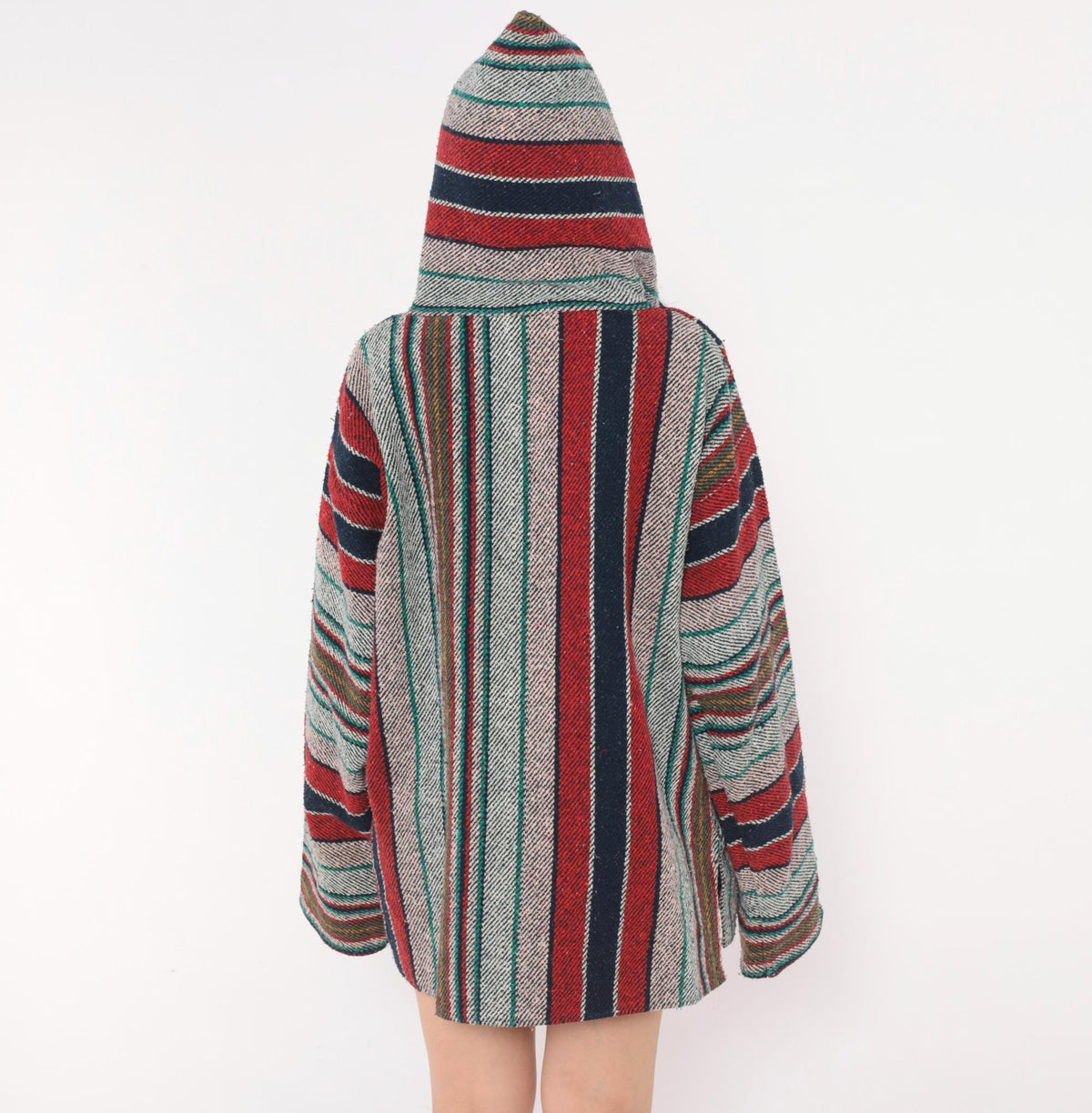 90s Baja Hoodie Red Navy Striped Woven Pullover Unisex Extra Large XXL