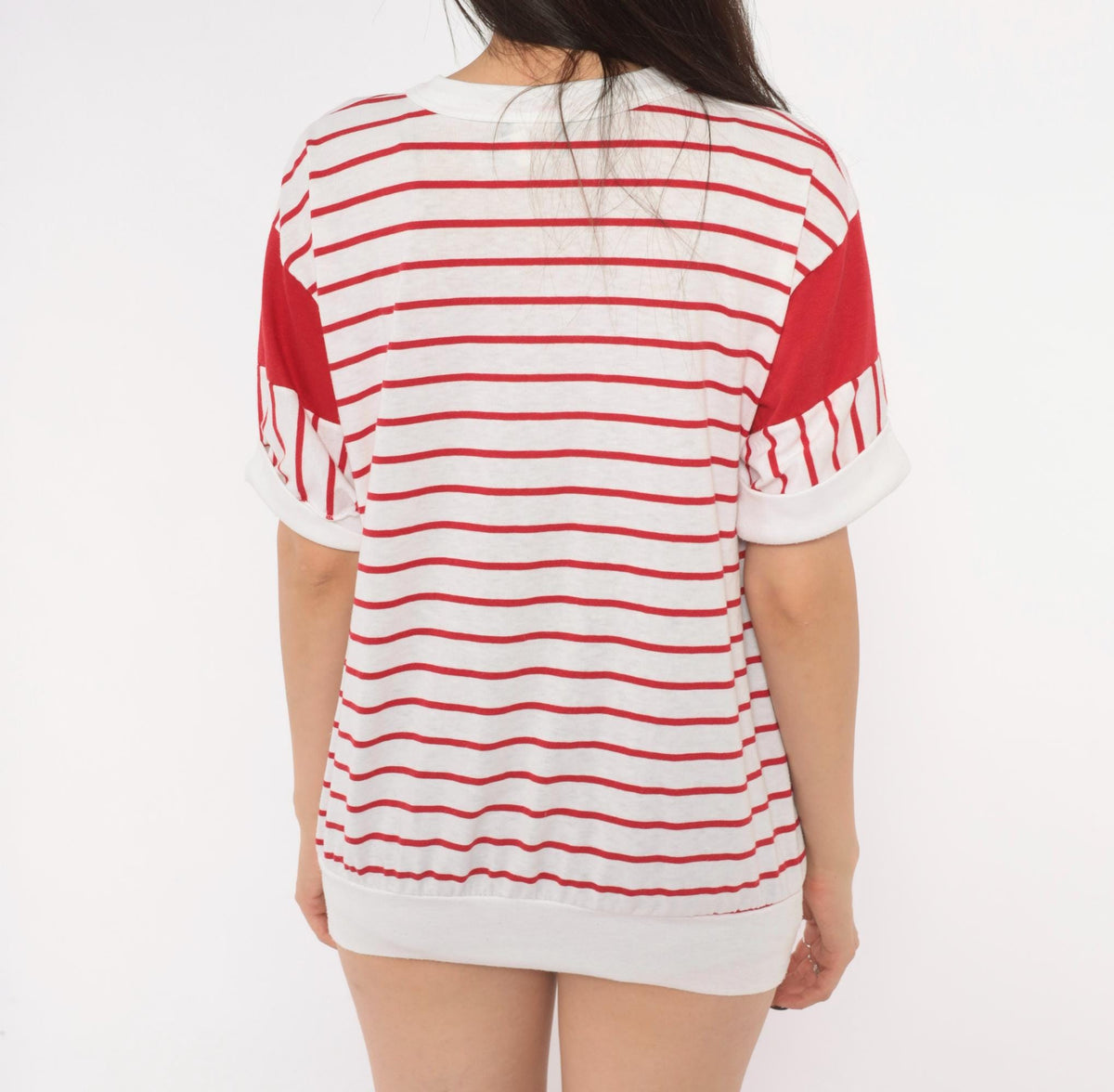80s Golden Plaza Nautical Striped Tee Red White Embroidered Crest Large