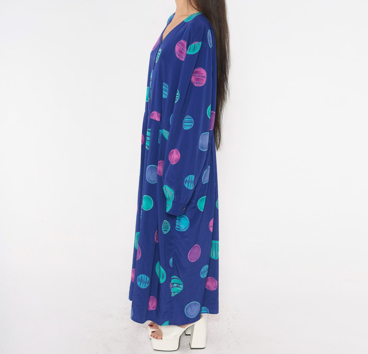 90s Stephanie Thomas Circle Print Dress Purple Blue Plus Size XXL