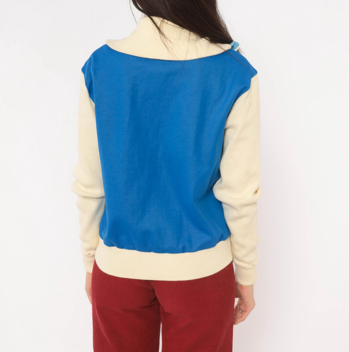 80s Grasshoppers Color Block Track Jacket Light Blue Cream Knit Small