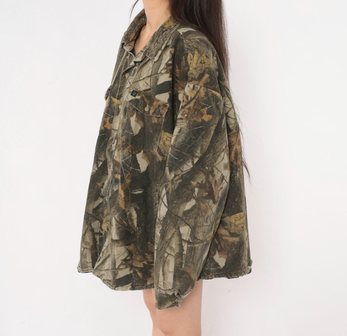 90s Realtree Camo Button Shirt Grey Brown Tree Leaf Print Shacket XXL