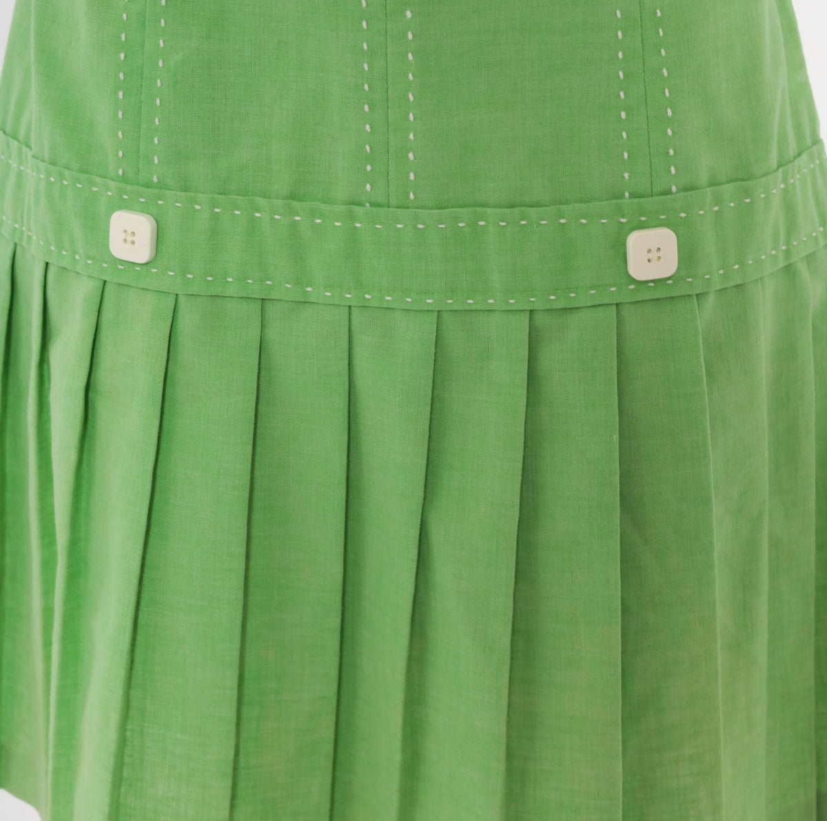60s Mod Lime Green Shift Dress Peter Pan Collar Pleated Skirt Medium M
