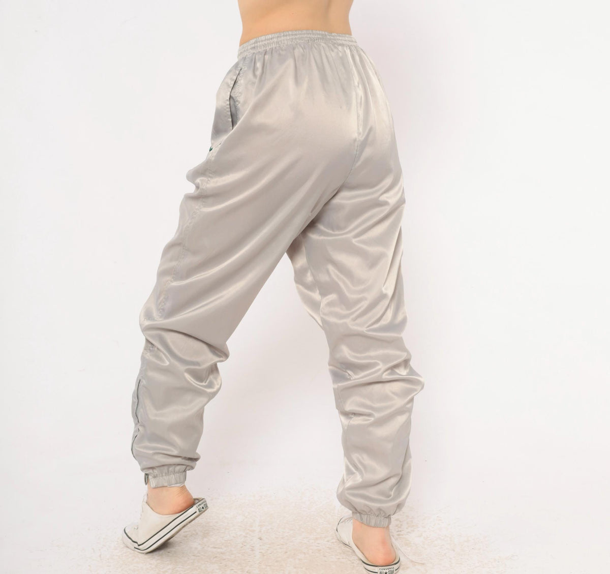 90s Nike Track Pants Grey Nylon Tapered Joggers Ankle Zip Medium M