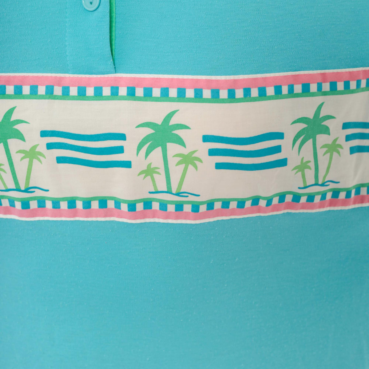 90s Pykettes Palm Tree Polo Shirt Turquoise Three Quarter Sleeve Medium