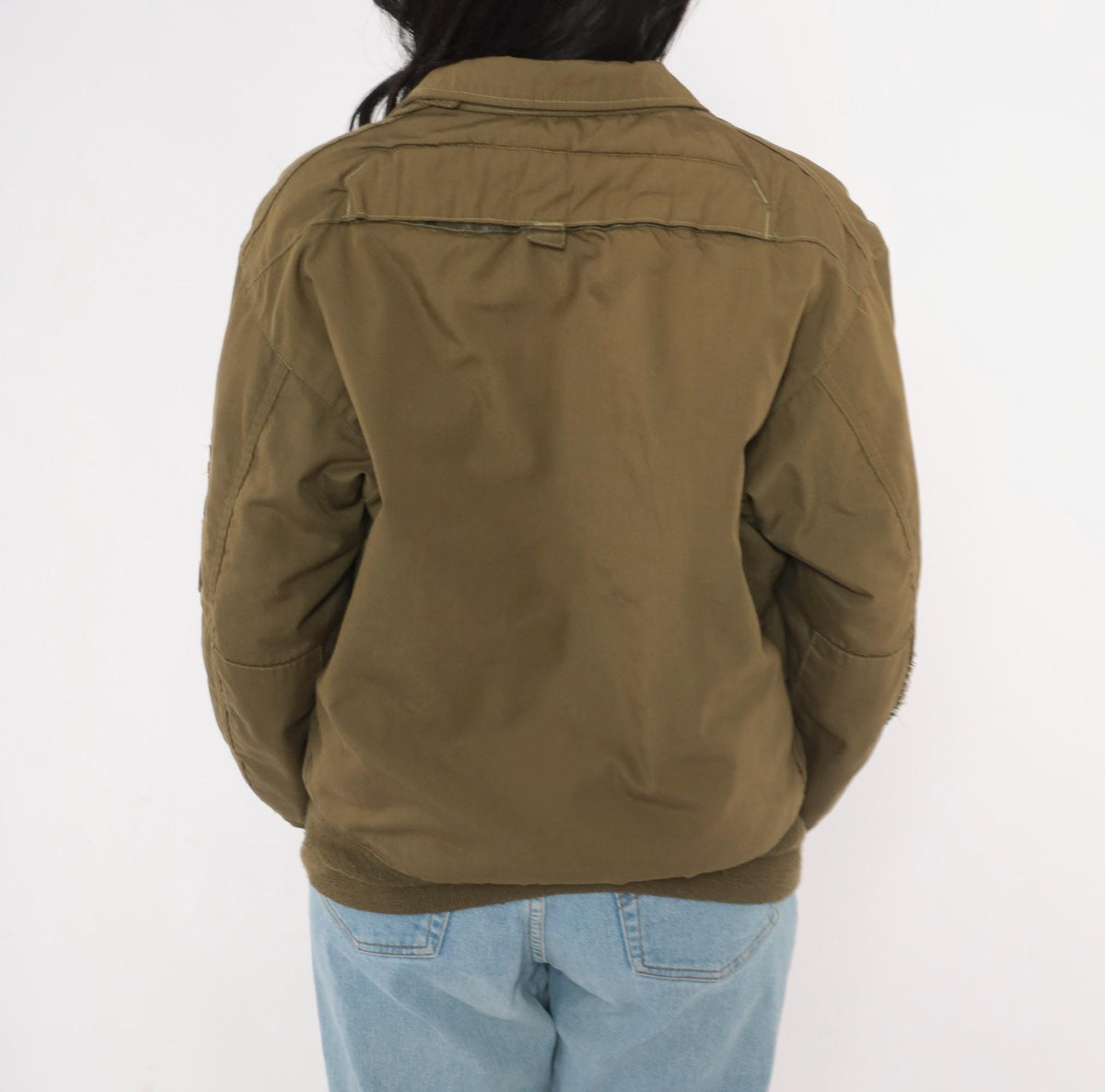 90s Olive Green Military Flight Jacket Bomber Zip Front Medium