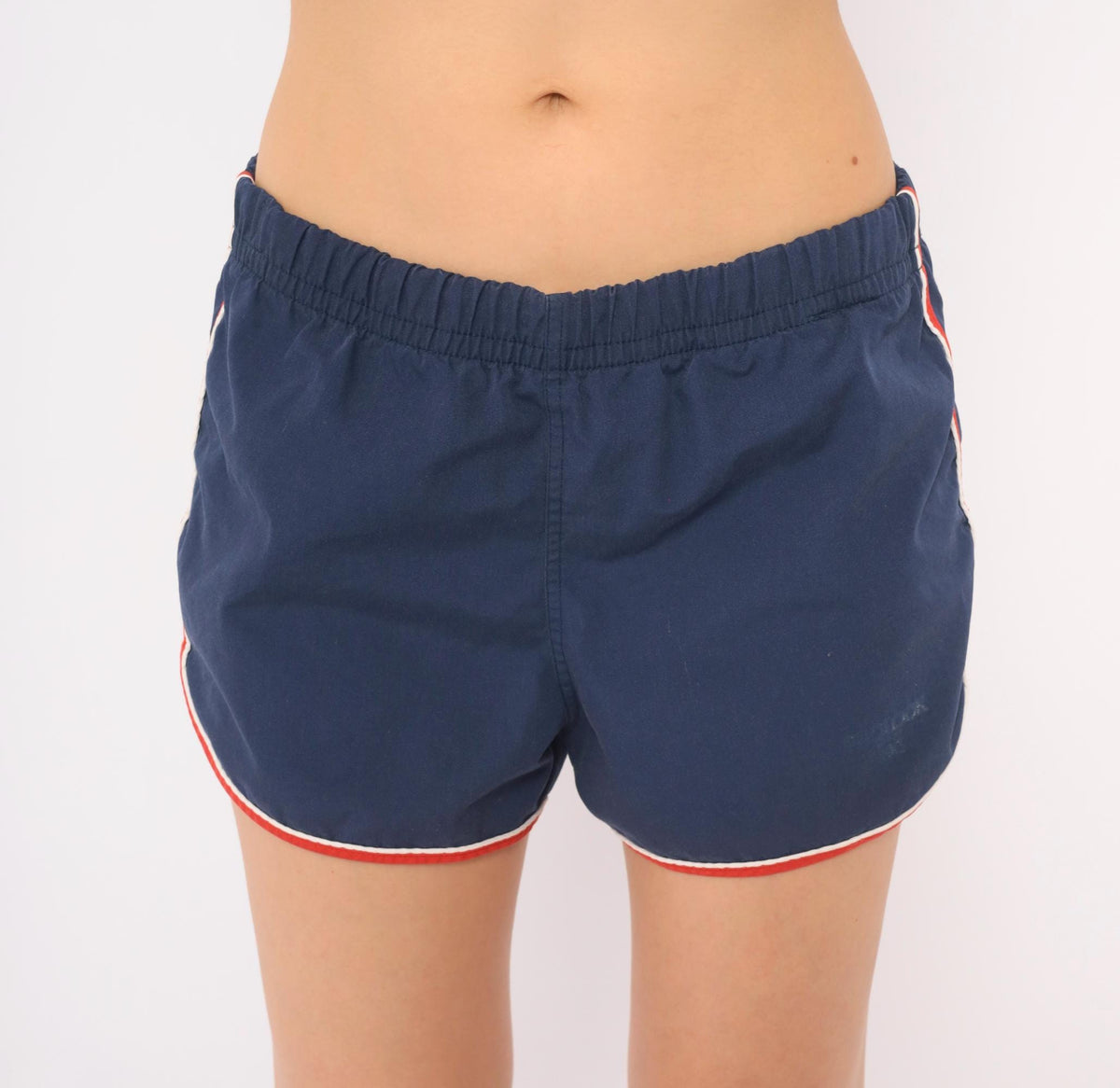80s Asics Navy Running Shorts Red White Trim Athletic Medium