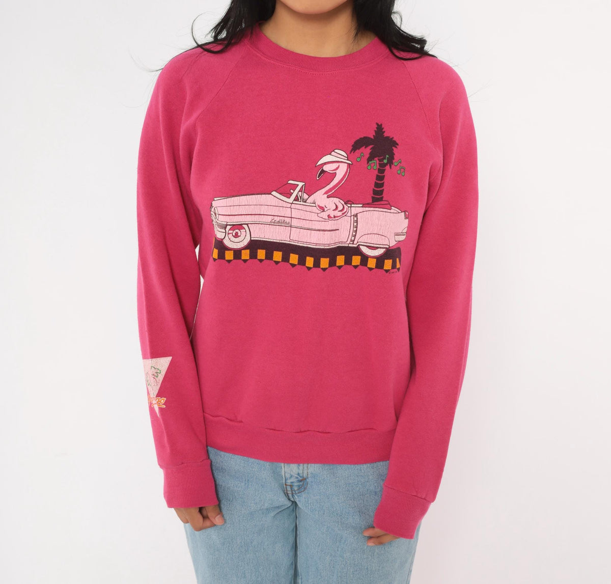 90s Jerzees Flamingo Convertible Car Raglan Sweatshirt Pink Small