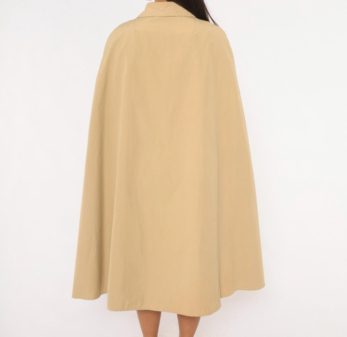 70s Billina Sport Beige Cape Coat Knee Length Pointed Collar Medium