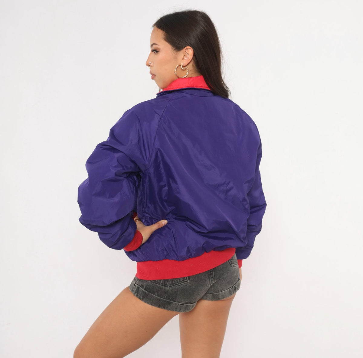 90s Columbia Reversible Bomber Jacket Red Purple Color Block Medium