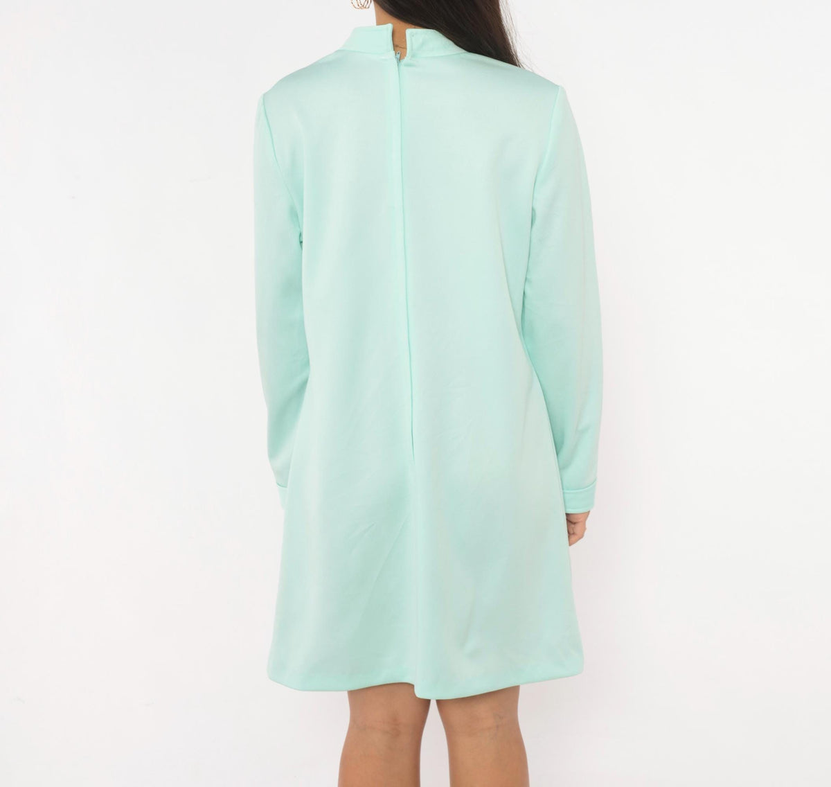 70s Sunshine Alley Mint Green Shift Dress Mandarin Collar Knee-Length Large L