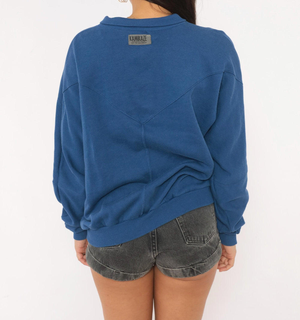 80s Cobalt Sweatshirt Chevron Quilted Panel Collared Cotler Small
