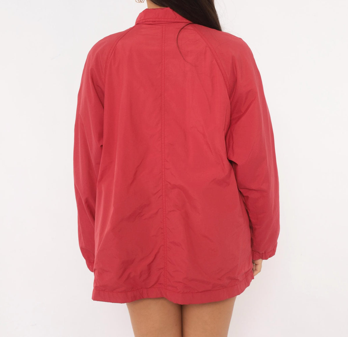 90s Eddie Bauer Red Nylon Windbreaker Jacket Raglan Snap Collar Medium M