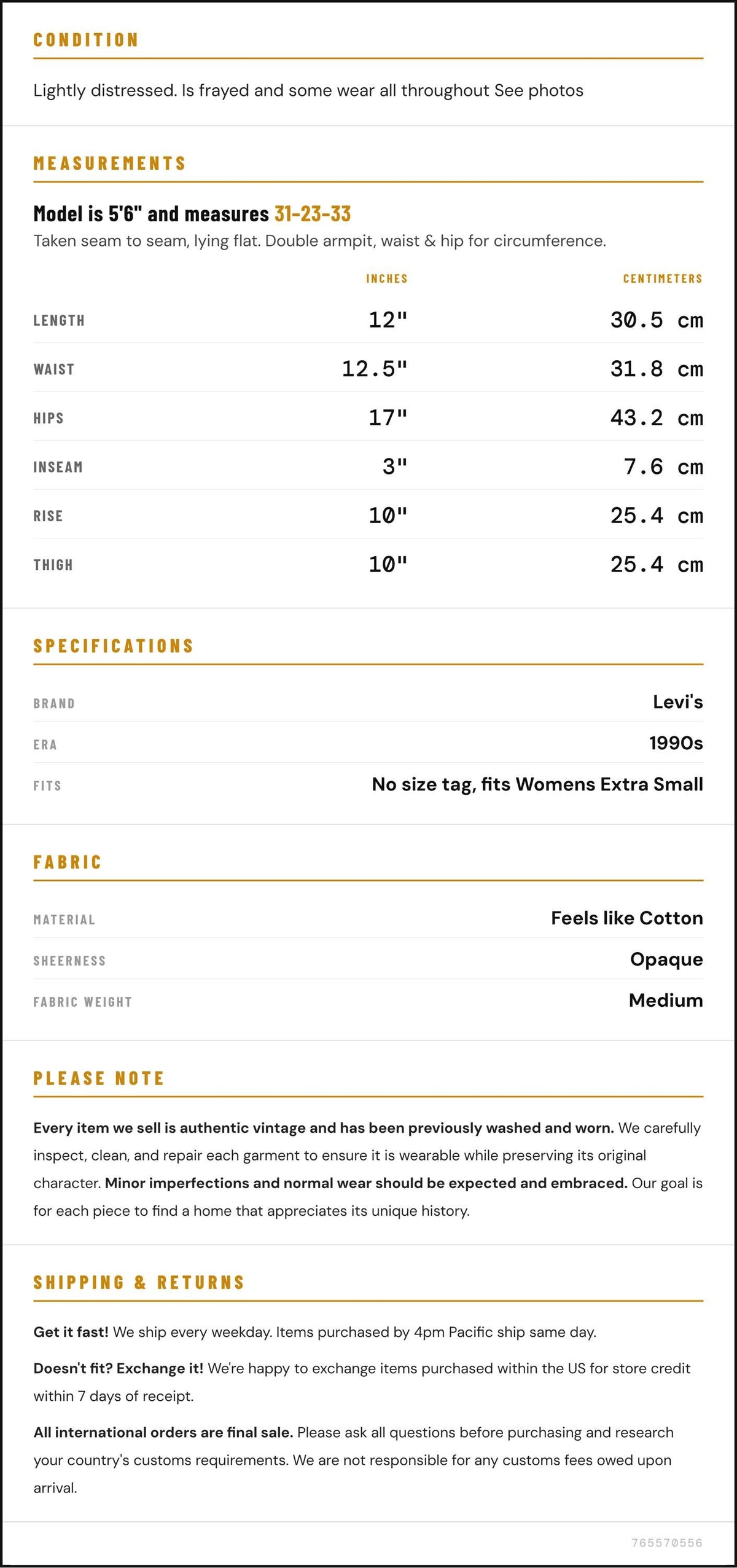 90s Levi's Cutoff Shorts Light Wash Denim High Rise Button Fly Extra Small XS