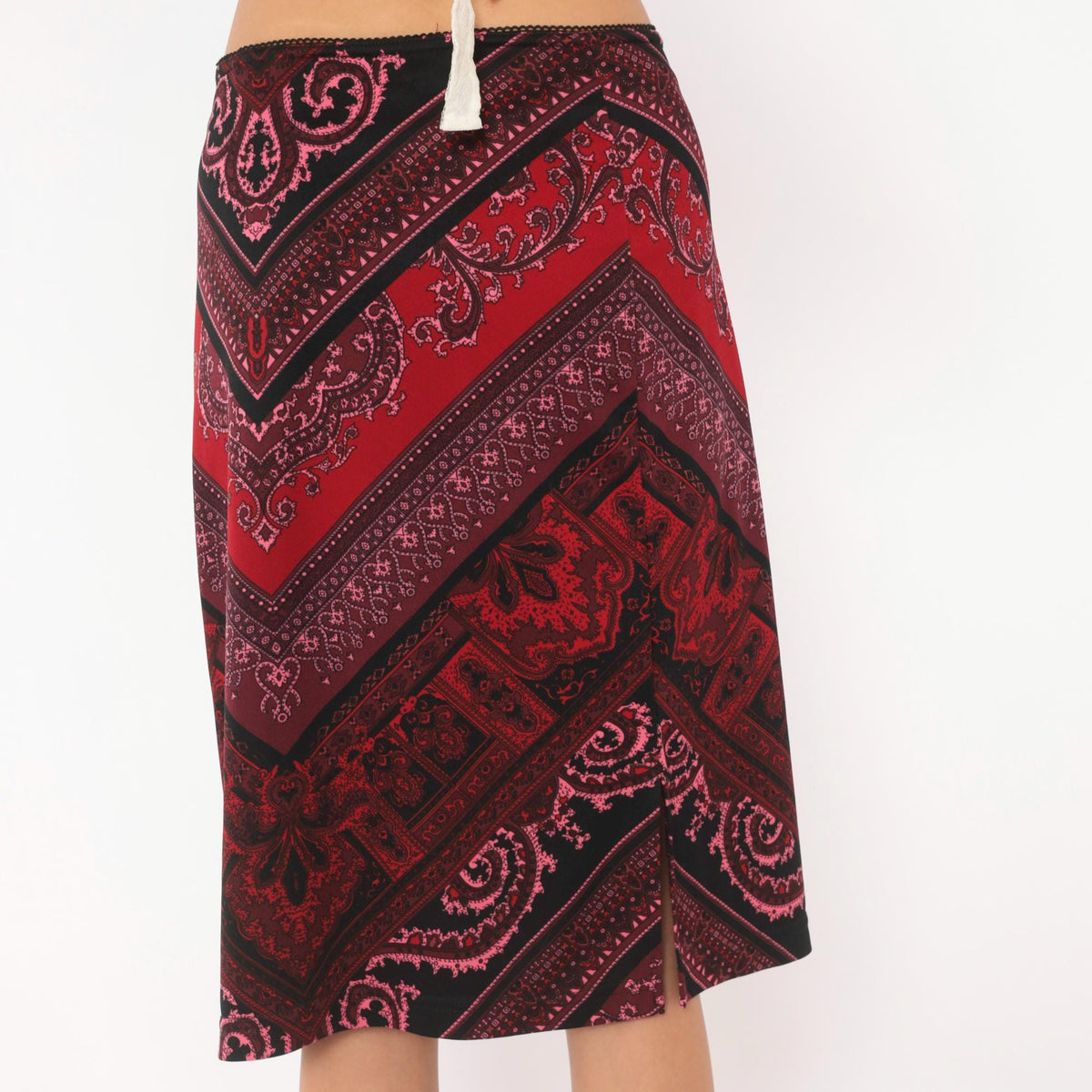 Y2K Tempted Paisley Bandana Chevron Skirt Black Red Burgundy Large