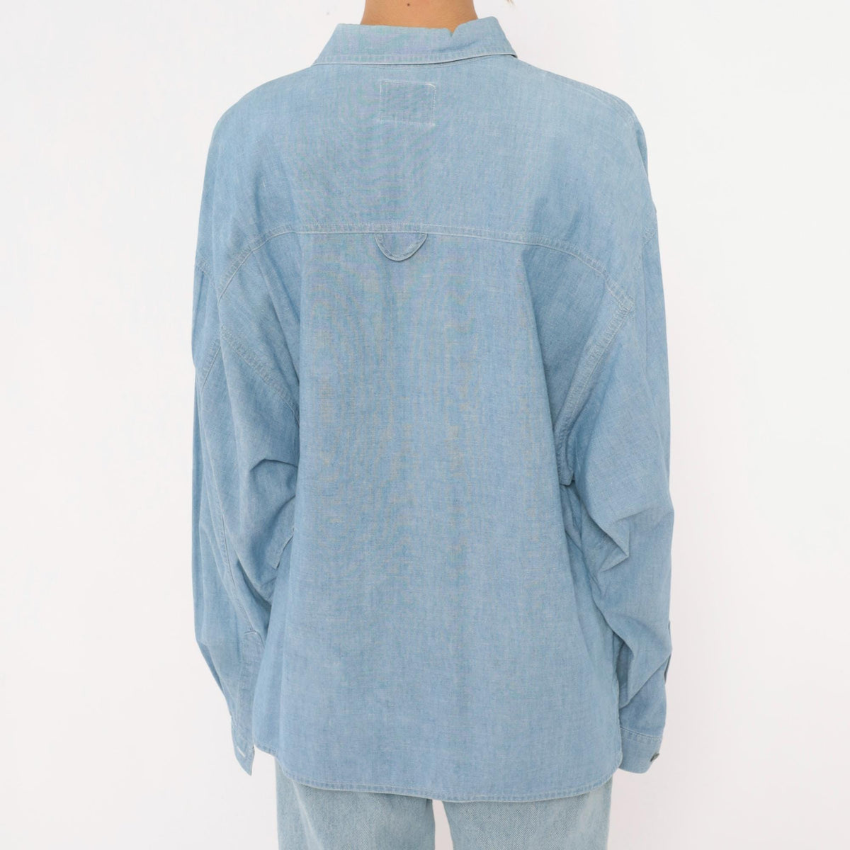 90s Chaussport Chambray Shirt Light Blue Cotton Button-Up Medium M