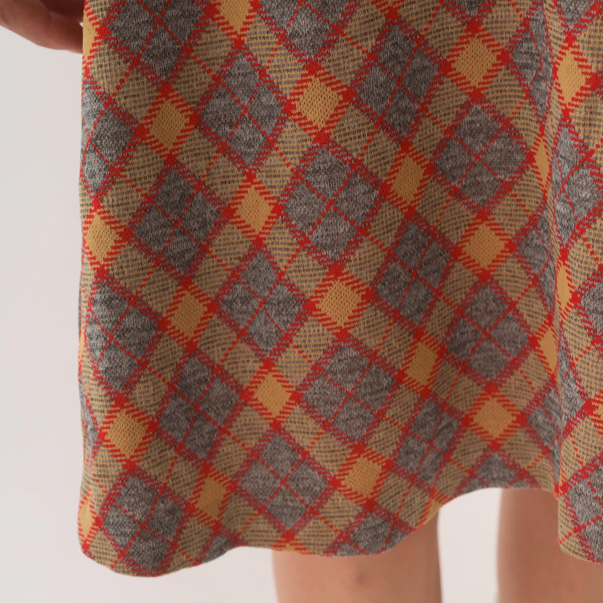 60s Mod Dress Red Plaid A-Line Mock Neck Short Sleeve Knee Length Medium M