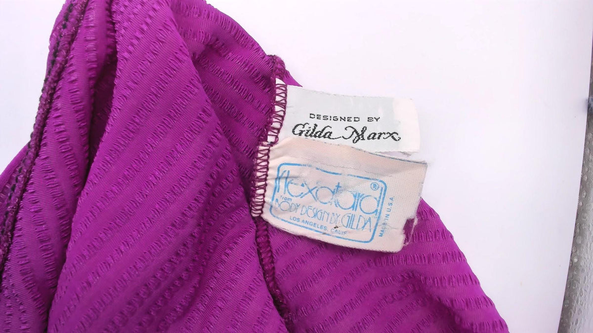 80s Gilda Marx One-Piece Swimsuit Purple Blue Teal Color Block Deep V Small