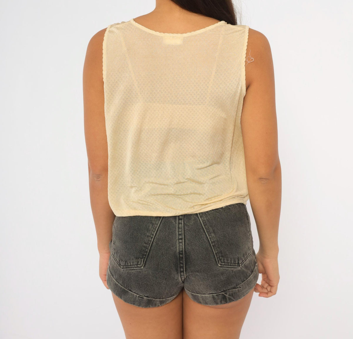 80s L.L.Bean Cream Silk Tank Top Pointelle Knit Scalloped Scoop Neck Small