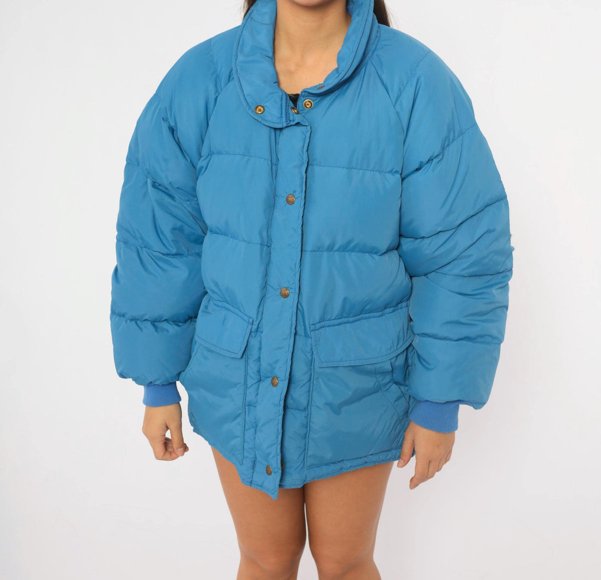 80s Eddie Bauer Cobalt Blue Down Puffer Jacket Raglan Medium