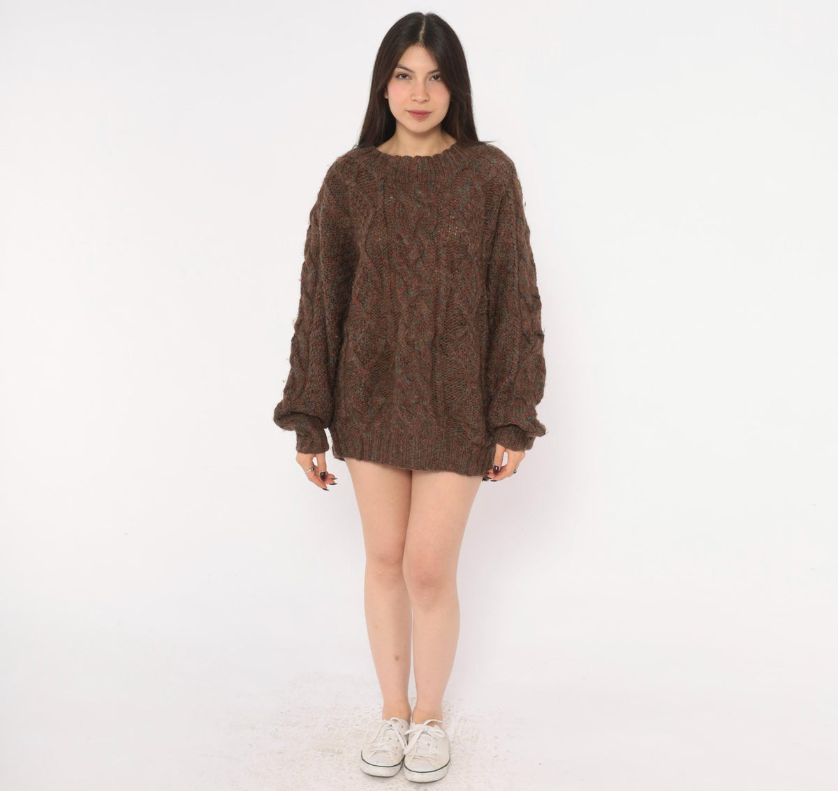 Tommy Hilfiger 90s Cable Knit Wool Sweater Brown Speckled Large