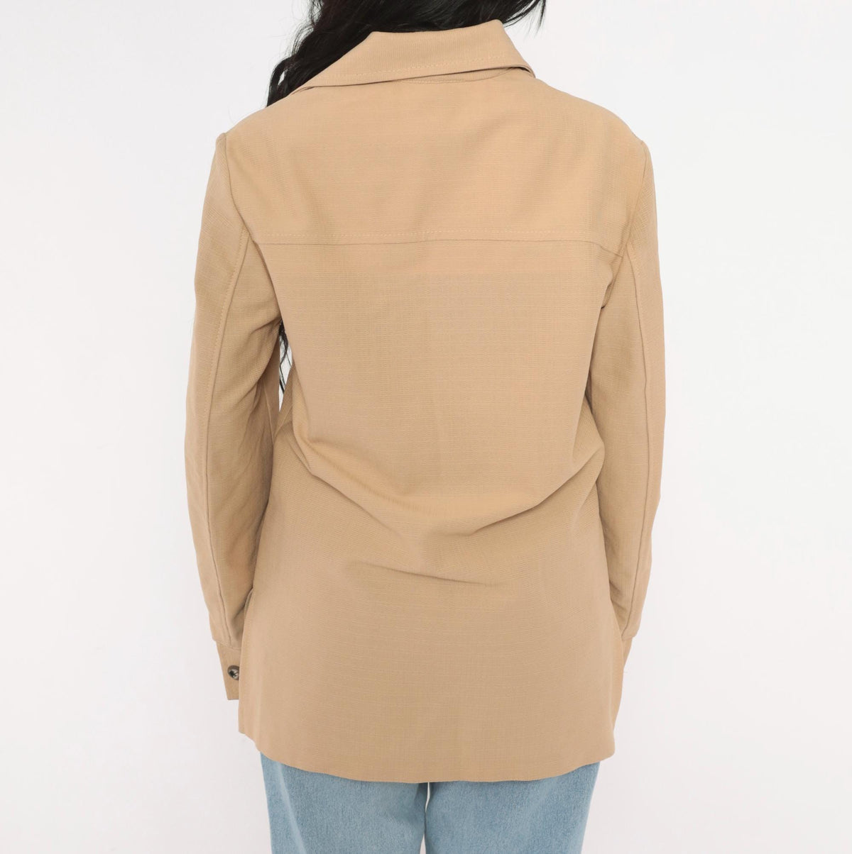 70s Haband Beige Button Front Jacket Pointed Collar Utility Shacket Medium M