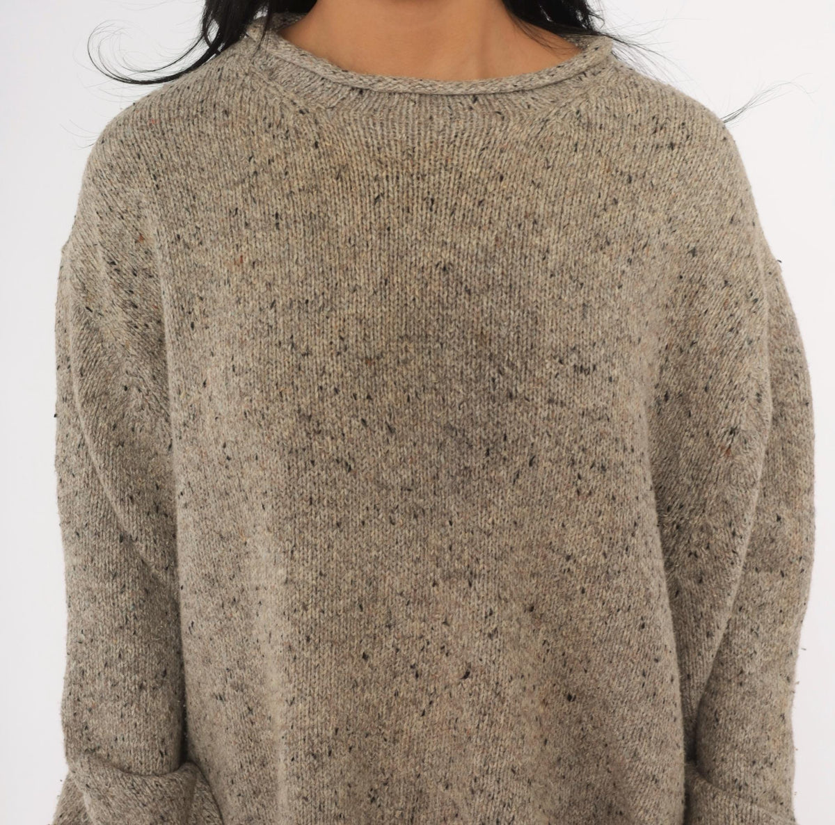 Y2K Woolrich Tan Speckled Wool Knit Sweater Crew Neck Raglan Extra Large