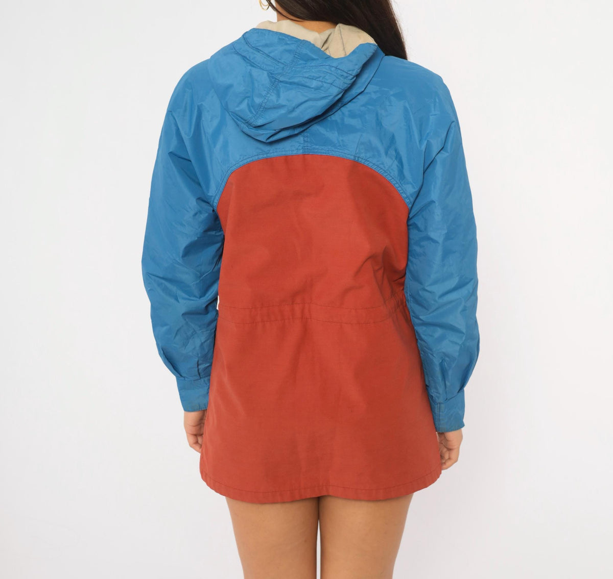 80s Jansport Hooded Windbreaker Cobalt Blue Rust Color Block Small