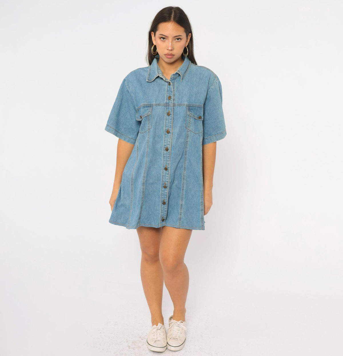 90s Switch II Denim Shirt Light Wash Cotton Short Sleeve Plus Size XXL