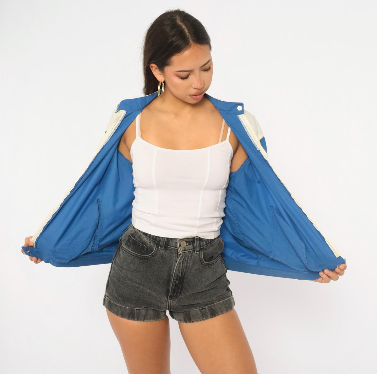 80s Forego Cobalt Windbreaker Color Block Bomber White Yoke Small